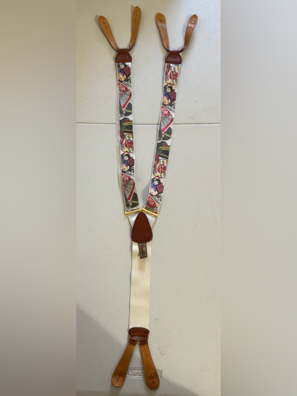 Trafalgar Multicolor Patterned Canvas and Tan Leather Suspenders